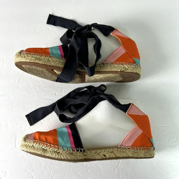 🟣🟣🟣 Marc Fisher Women's Size 6 Striped Colorblock Tie Up Espadrille Sandals - Picture 5 of 11
